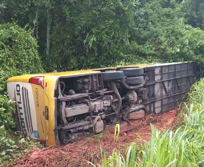 Ônibus tomba na ba-001 durante chuva forte e motorista fica ferido